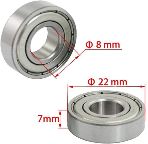 Cuscinetti a sfera mini 608zz, in metallo, doppia protezione 8 x 22 x 7 mm, 20 pezzi, Cuscinetti per Pattini, Rollerblade e Skateboard, 608 ZZ Miniature Groove Cuscinetti a sfere, a Doppia Protezione - immagine 7