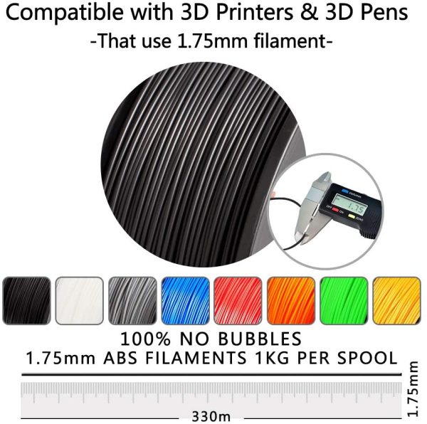 Filamento ABS 1,75 mm per stampa 3D, filamento ABS SUNLU nero 1,75 +/- 0,02 mm, 1 kg/bobina per stampante 3D FDM - immagine 5