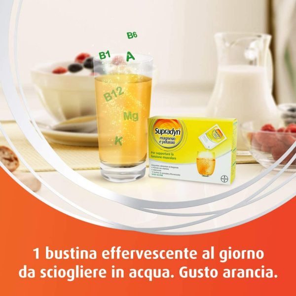 Supradyn Magnesio e Potassio Integratore Multivitaminico Alimentare Completo, con Vitamine B, Acido Folico e Minerali contro Stanchezza Fisica e Caldo, 48 Bustine Effervescenti, Gusto Arancia