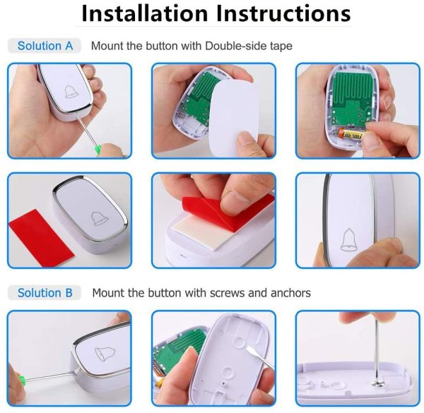 Campanello Senza Fili, Campanello Senza Fili da Esterno, Portata 300m, Indicatore LED, 36 Melodie con 4 Livelli di Volume, Campanello Wireless per Casa, Ufficio, Negozi, Anziani (Bianco) - immagine 2