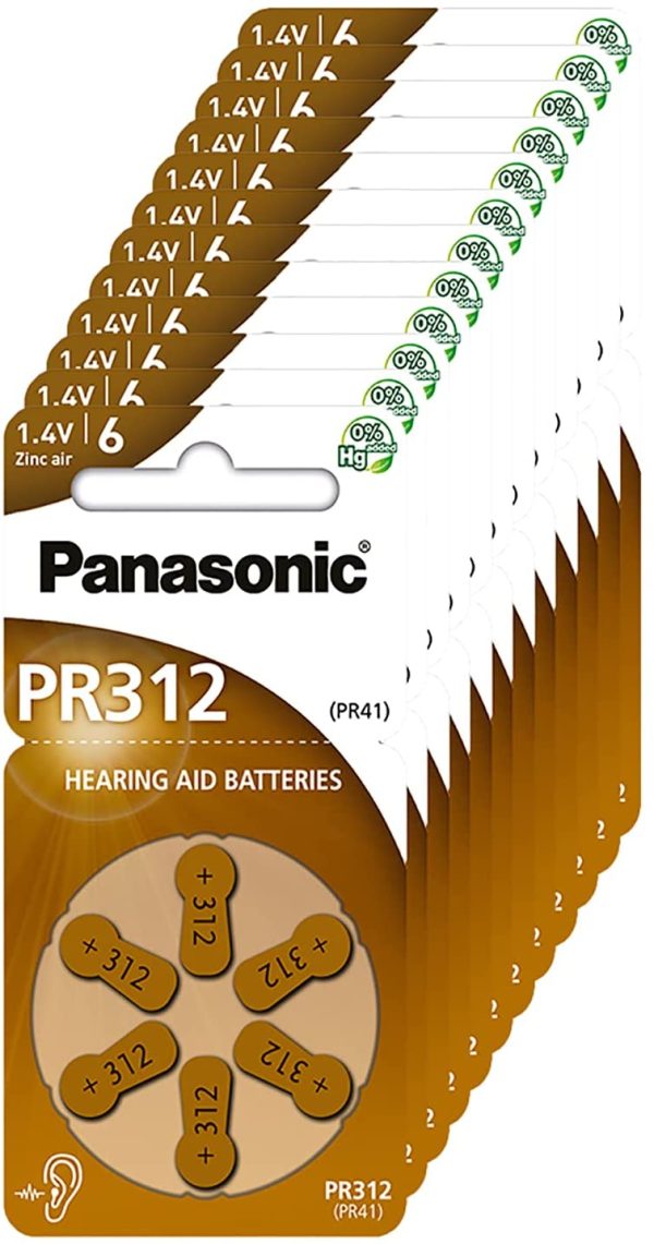 Panasonic PR312 Batterie zinco-aria per apparecchi acustici, Tipo 312, 1.4V, Batterie per apparecchi acustici, 10 confezioni (60 pezzi), marrone - immagine 5