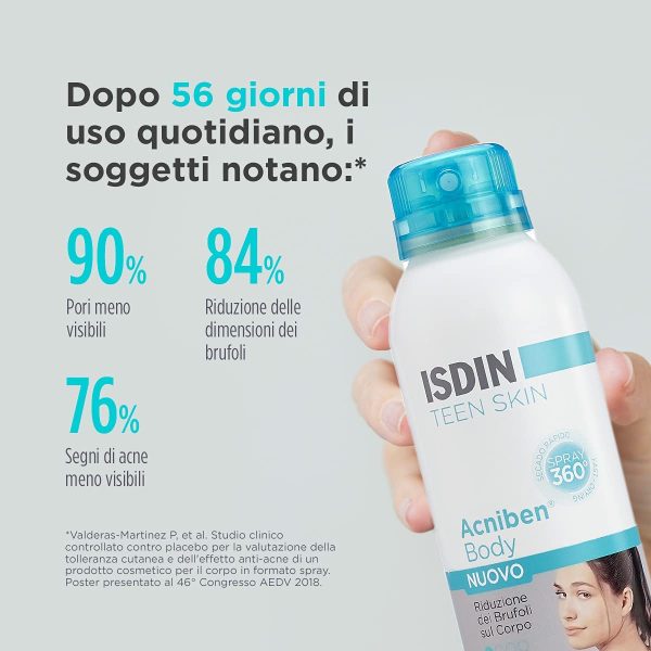 ISDIN Acniben Teen Skin Body Spray (150ml) | corpo a rapido assorbimento | Riduzione dei brufoli sul corpo - immagine 8