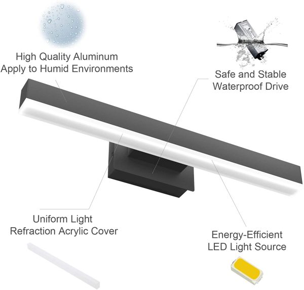 Lampada da Specchio a LED per Bagno 14W 40CM 1200LM, Bianco Caldo 3000K Lampada Armadio Applique da Parete IP44 Lampada Specchio Bagno - immagine 5