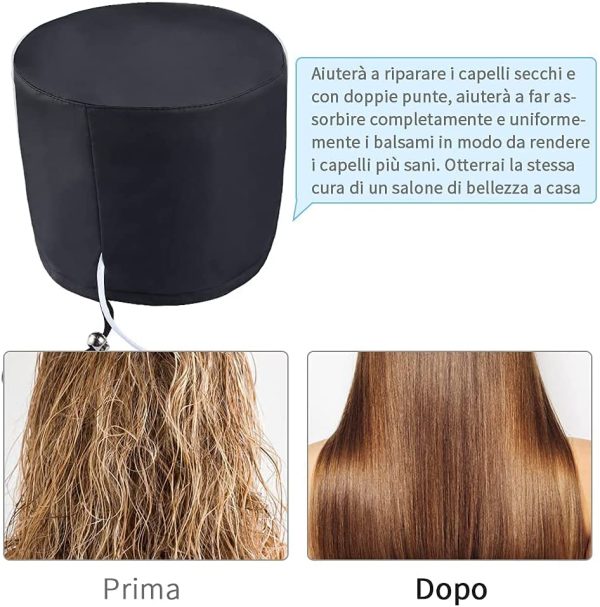 Cuffia Vapore Termica per Capelli Elettrico - Portatile Riscaldante Ricci Trattamento Cappello Professionale Elettrica Steam Cappellino a Temperatura Regolabile a 2 Livelli per Hair Cura Casa / Nero - immagine 5