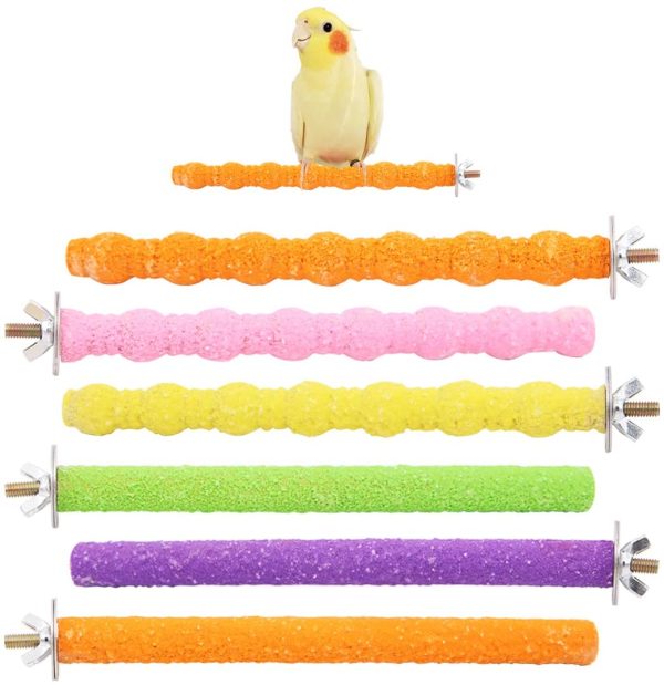 Wudong 6 Pezzi posatoi per pappagalli, Gabbia per Uccelli Colorata Scrub Stand Bar per Uccelli pappagalli pappagallini parrocchetto Cockatiels Conure Lovebird Cage Paw rettifica Giocattolo - immagine 3