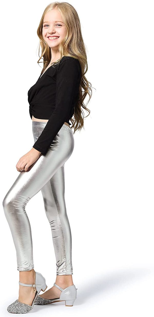 Adorel Leggings Lucidi Disco Bambina Leggins Danza Pantaloni Tinta Unita - immagine 5