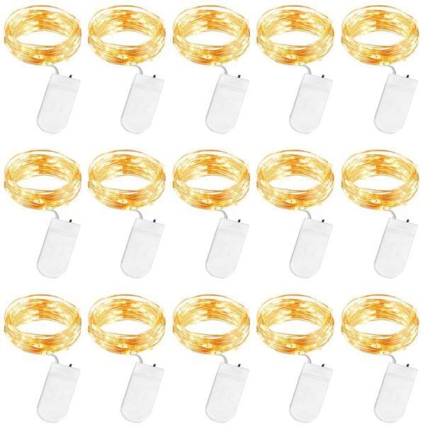 Stringa Luci LED a Batteria, 15 Pezzi Impermeabile 20 LED 2M Mini Lampada a Fili di Rame Bianco Caldo, per Interni ed Esterni, Natalizi, Matrimoni, Feste di Compleanno, Decorazione da Giardino - immagine 7