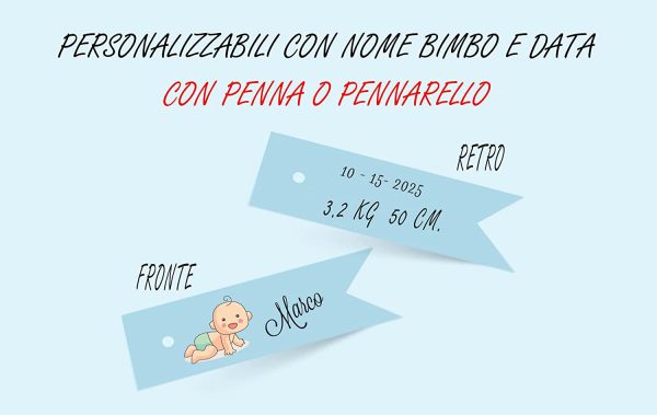 84 Bigliettini Bomboniera Coda di Rondine Nascita Battesimo (Azzurro) - immagine 4