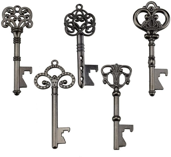 Portachiavi apribottiglie - Assortiti Vintage Skeleton Keys, Matrimonio, Feste (25 Pezzi, Nero) - immagine 2