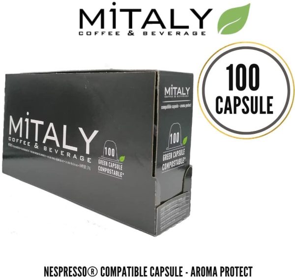 MITALY Espresso Delicato, 100 Capsule Compostabili, 10 Astucci x 10 Capsule Compatibili Nespresso?*, Capsule caff?? 100% Compostabili, Eco-Friendly, Con Caff?? Arabica di Alta Qualit??