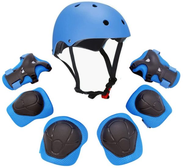 Set di attrezzature sportive protettive per bambini, comprende casco, gomitiere, ginocchiere e polsiere di sicurezza imbottite, ideali per pattini, bicicletta, bici BMX, skateboard, hoverboard e attivit?? all'aperto - immagine 6