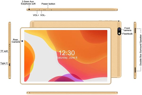 Tablet 10 Pollici Tablet Android 11 Originale Tablet con Octa-Core, 2022  Tablet con 5G WiFi | 4GB + 64GB TF 128GB | FHD | 8000mAh | 5MP + 8MP | Bluetooth, Tablet con Tastiera e Mouse - Oro