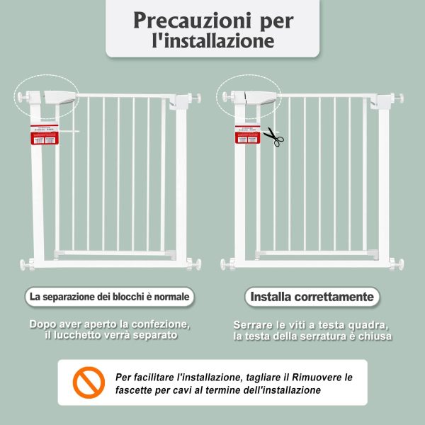 Cancelletto per Bambini, Cancelletto di sicurezza Senza foratura, Cancelletto per Cani Auto-Close, Cancello Sicurezza Bambini 90?? Stop, Estensibile Cancelletti per Bambini, Bianco, 82-89cm - immagine 4