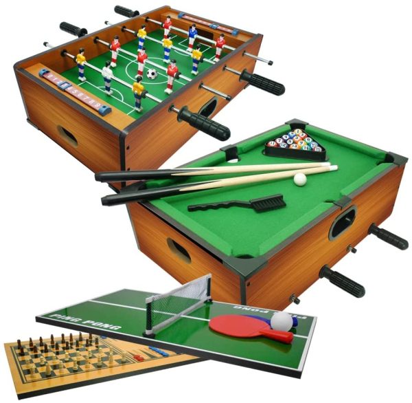 Sport One Calcetto e biliardo da appoggio, Gioco da tavolo 6 in 1, Calcetto balilla misure 51x31x16cm, Bigliardino da casa con giochi da tavola: ping pong, scacchi, dama, backgammon, Legno - immagine 6