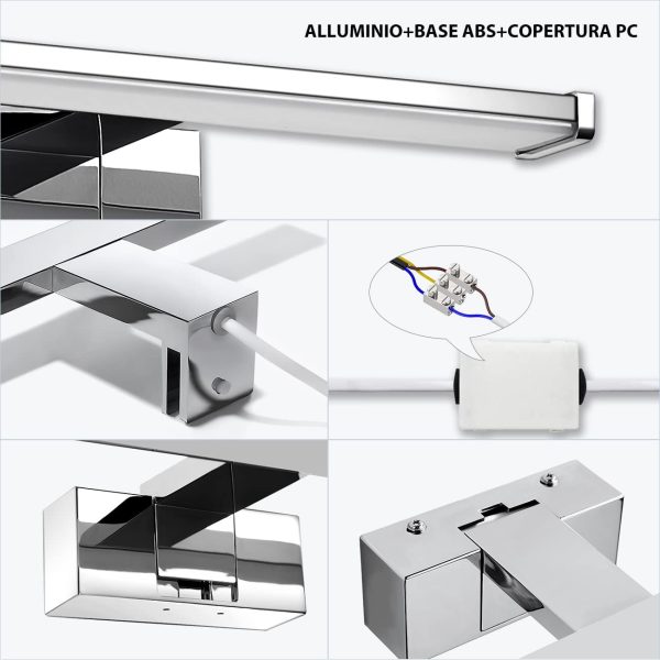 Luce LED da Specchio per Il Bagno,Lunghezza 400mm,IP44 Impermeabile Resistente ad Acqua,Antiruggine,8W,640LM,Luce Bianca Naturale 4000K,Lampada LED Parete Lavabo,Pacco da Una Unit?? - immagine 6