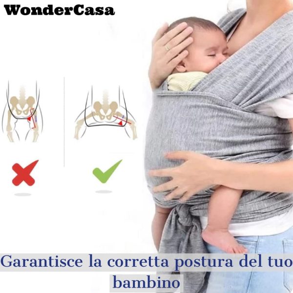 Wonder Casa - Fascia Porta Beb?? in Cotone Elasticizzato per Neonati e Bambini da 0 a 18 Mesi Fino a 15Kg e Portaciuccio in Regalo - immagine 4