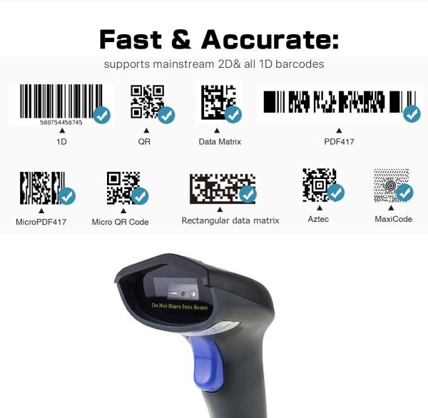 W8-X Lettore Codici a Barre 2D (2,4 G wireless e Bluetooth e cavo USB) Barcode Scanner con QR PDF417 DataMatrix Maxicode per telefoni cellulari, Android,iOS,ipad,PC,Windows,MAC OS. - immagine 7