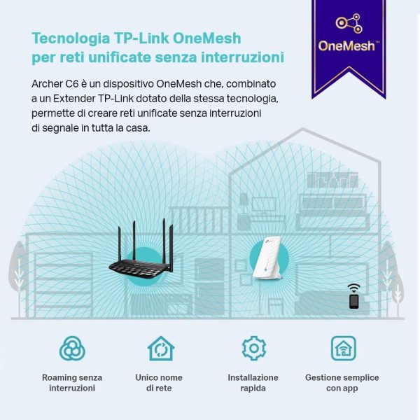 Archer C6 Gigabit Router Wi-Fi Dual Band AC1200 Wireless, 5 Porte Gigabit, 4 Antenne Esterne e 1 Antenna Interna, 2.4GHz/5GHz, Modalit?? Access Point, MU-MIMO, Rete Ospite, Nero