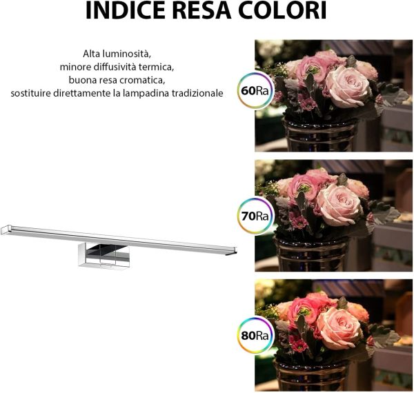 Luce LED da Specchio per Il Bagno,Lunghezza 600mm,IP44 Impermeabile Resistente ad Acqua,Antiruggine,12W,960LM,Luce Bianca Naturale 4000K,Lampada LED Parete Lavabo,Pacco da Una Unit?? - immagine 10