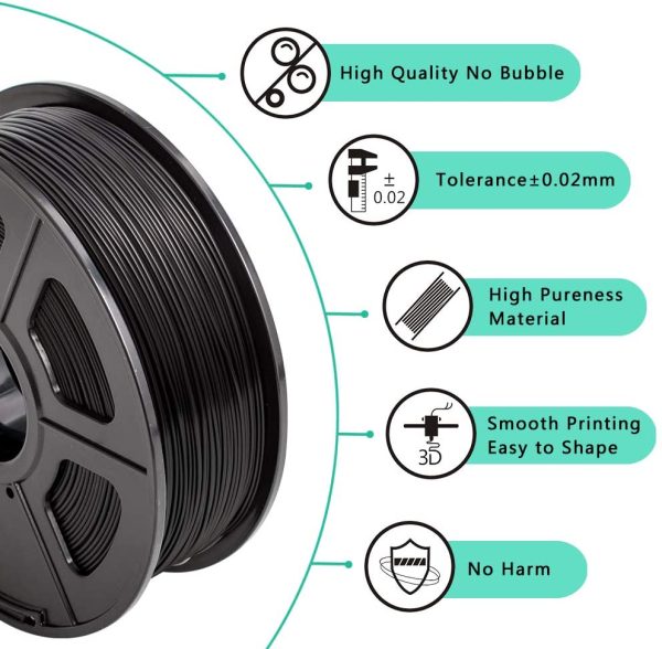 Filamento ABS 1,75 mm per stampa 3D, filamento ABS SUNLU nero 1,75 +/- 0,02 mm, 1 kg/bobina per stampante 3D FDM - immagine 8