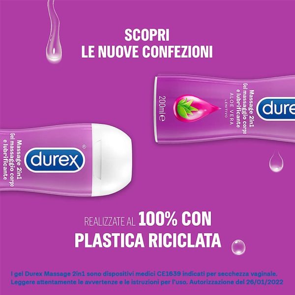 Durex Massage 2 in 1, Gel Lubrificante Intimo a Base Acqua e Gel per Massaggi, con Aloe Vera, 200ml - immagine 3