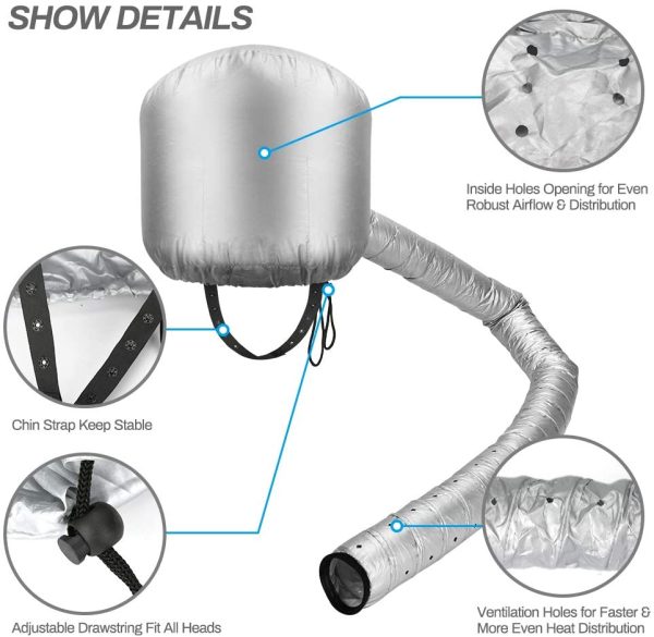 Casco per asciugatura cuffia asciugacapelli, Welltop cuffia termica per capelliper capelli regolabile a mano libera Utilizzato per asciugatura, acconciatura, arricciatura (Argento) - immagine 7