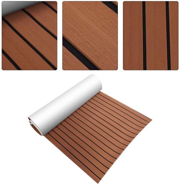 Teak Sintetico Marino, Decking Pavimentazione Barca, Tappetino Antiscivolo per Pavimenti Boat Yacht Pavimenti, EVA Finto Teak per Barca, 240 ?? 90 ?? 0.6cm (2 Pezzi Marrone) - immagine 3