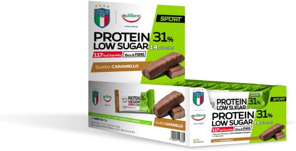 Equilibra Integratori Alimentari, Barretta Protein 31% Low Sugar Caramello, ad Alto Contenuto di Proteine, Basso Contenuto di Zuccheri e Ricco di Fibre, 24 Barrette da 35 g - immagine 6