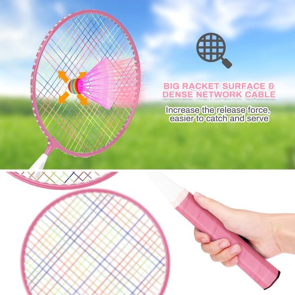 Wikay Badminton Set per Bambini, Portatile Badminton Kit per Bambini 7 in 1 Set di Racchette da Badminton per Bambini Professionisti Giocatori Principianti Giochi Sportivi Genitore-figlio (rosa)