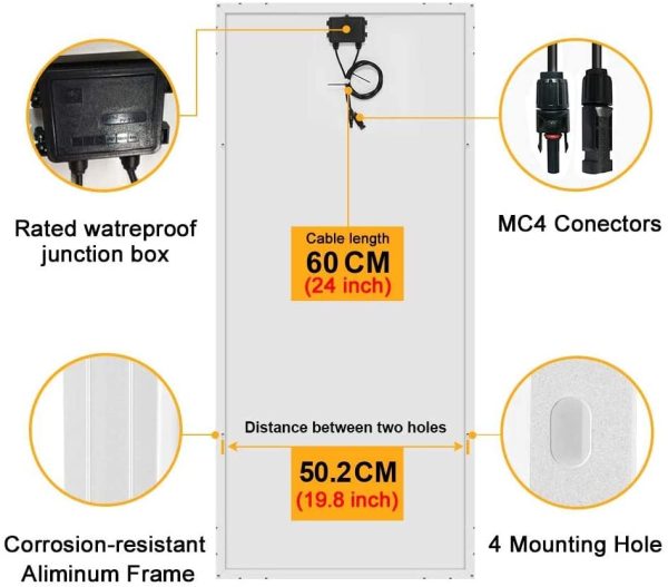 DOKIO Pannello Solare 100W 12V Monocristallino Fotovoltaico Impianto Camper Casa Baita - immagine 5