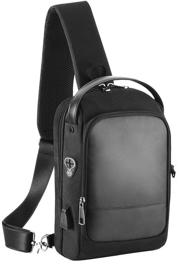 Borsa Uomo Tracolla Zaino Monospalla - Borsello Petto Impermeabile Borse a Spalla Antifurto con Ricarica USB Sling Bag Nero Piccolo Elegante per Lavoro Scuola Trekking Ciclismo - immagine 4