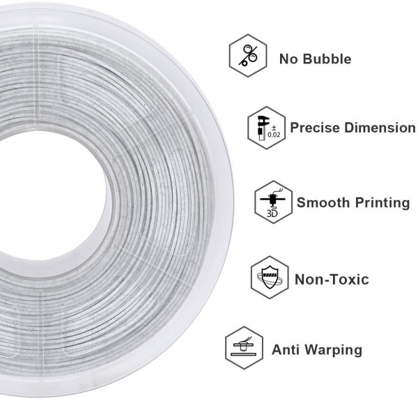 Filamento di marmo PLA da 1,75 mm, filamento per stampante 3D SUNLU PLA di marmo 1 kg Bobina da 2,2 libbre, 1,75 +/- 0,02 mm - immagine 5