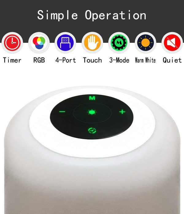 salipt Luce Notturna LED, 4 Porte di Ricarica USB, Lampada da Comodino Intelligente, Controllo Tattile, Dimmerabile, Colore che Cambia RGB per Bambini, Camera da Letto e Ufficio (Bianco Caldo) - immagine 5