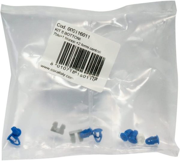 Cora 000116011 Kit 8 Bottoni, 7 Blu e 1 Bianco, 2 Fermi Centrali, Nero - immagine 4