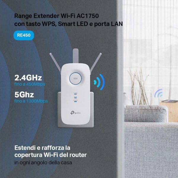 Ripetitore WiFi Wireless, Velocit?? Dual Band AC1750, WiFi Extender e Access Point, Compatibile con Modem Fibra e ADSL, 1 Porta Gigabit(RE450) - immagine 5