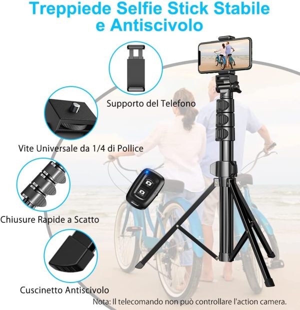 Selfie Stick Treppiede, 133 cm Estensibile 3 in 1 Bastone Selfie Bluetooth con Telecomando per Streaming Live, Treppiede Smartphone Compatibile con 13 Pro Max/12 Pro/11, Samsung, Fotocamera - immagine 4