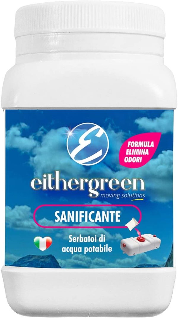 Eithergreen SANIFICANTE - Elimina odori per serbatoi di acqua potabile - Contro cattivi odori, mucillagini e calcare - 4 bustine idrosolubili da 20g