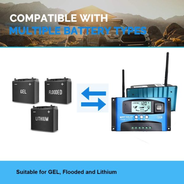 Y&H 30A 12V/24V MPPT Solar Charge Controller w/LCD Display Dual USB and WIFI, Solar Panel Regulator fit for Gel Flooded and Lithium Battery Model: BL912-30A-WIFI (blu) - immagine 4