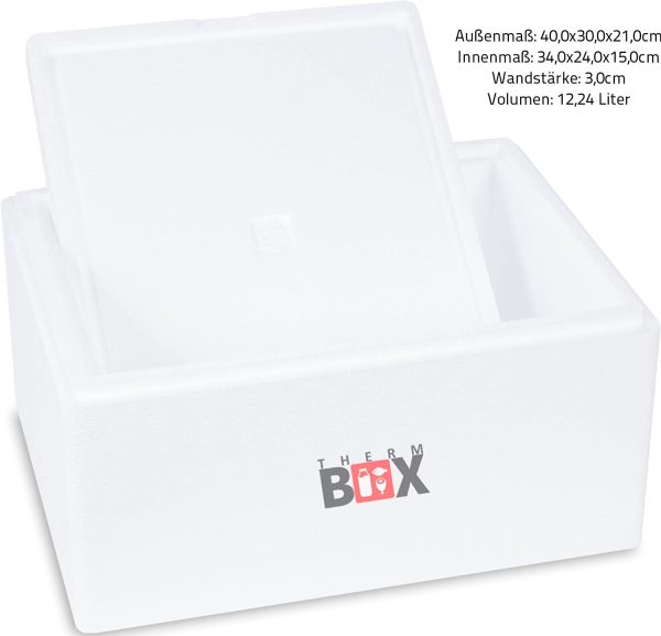 THERM BOX Scatola di polistirolo Thermobox per alimenti e bevande - Scaldabagno e refrigeratore in polistirolo (40x30x21cm - 12,24L volume) Riutilizzabile - immagine 3