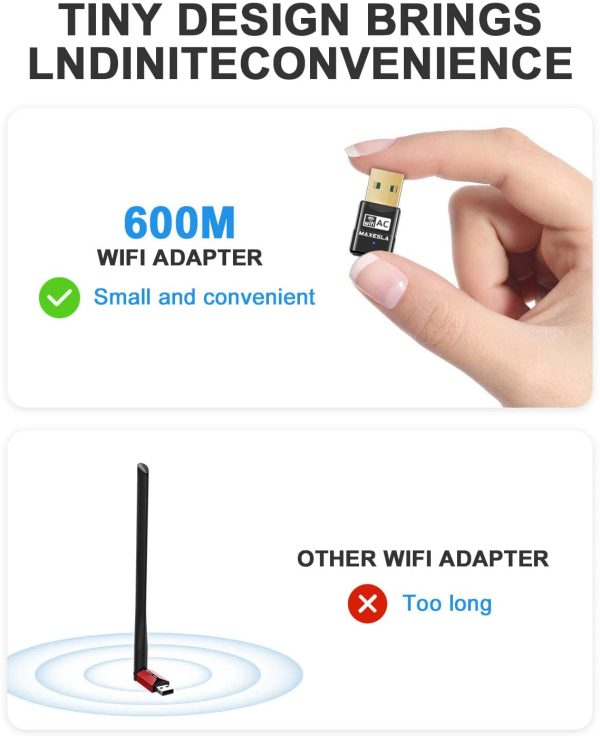 600M Mini WiFi Dongle 802.11ac Dual Band 2.4/5GHz Adattatore di Rete Wireless per PC/Desktop/Tablet/Laptop, Compatibile con Windows, Mac OS X