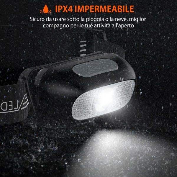 Torcia Frontale, Lampada Frontale LED Ricaricabile con 5 Modalit?? di Illuminazione, 200 Lumen, IPX4 Impermeabile, Regolabile Leggero Lampada da Testa per Corsa, Pesca, Trekking, Campeggio - immagine 7