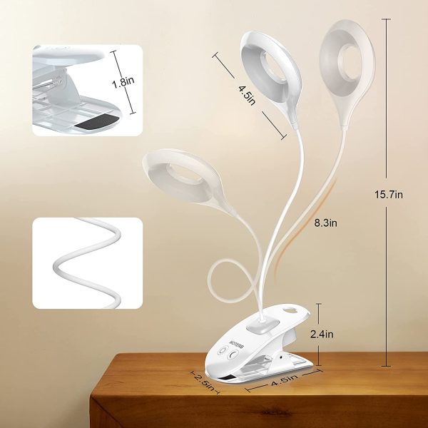 Lampada da Lettura,22 LED Luce da Lettura con Luce Notturna 3 Modalit?? Lampada con Pinza,Luce per Lettura Flessibile Lampada da letto USB Ricaricabile Lampada da Libro per Letto,Tablet - immagine 3