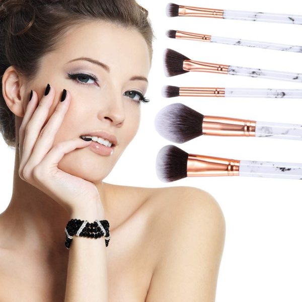 Pennelli Make Up Start Makers12Pcs Set di Pennelli Per Trucco in Marmo Con Fondotinta Per Ombretti Pennello Per Sopracciglia Trucco Soffio in Spugna e borsa Cosmetica - immagine 4