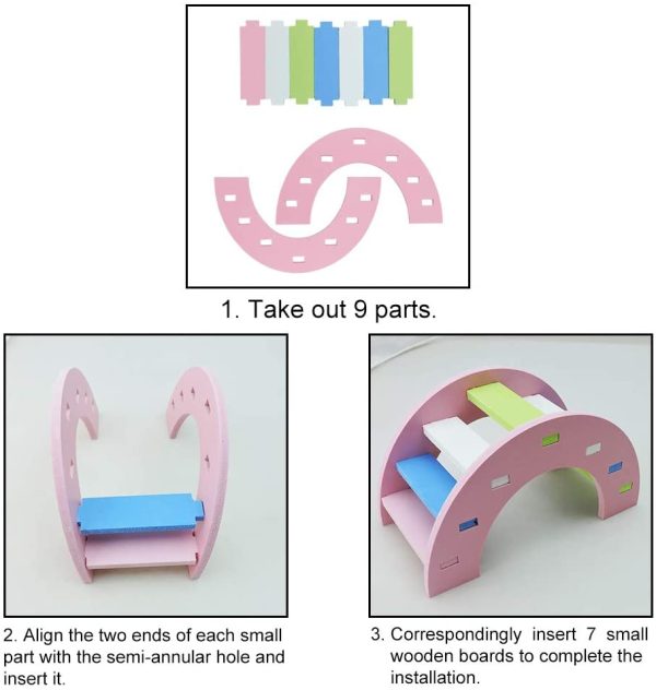 Andiker 3 Pezzi Adorabili Giocattoli da Gioco per Criceti, Ponte Arcobaleno e Altalena Arrampicata e Gioco, Giocattolo per Piccoli Animali Che Spezza la Noia, Gabbia per Criceti Fai-da-Te (Blu) - immagine 5