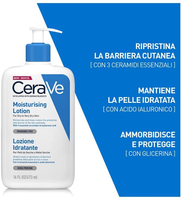 CeraVe Lozione Idratante Viso e Corpo per Pelle Secca, con Acido Ialuronico 473ml + Travel Size Detergente Idratante 20ml - immagine 8