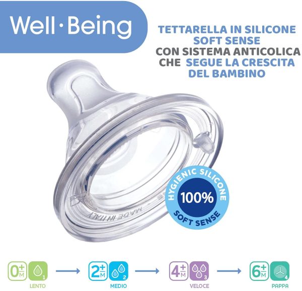 Chicco Benessere Biberon Flusso Lento in Plastica con Tettarella in Silicone, 150 ml, 90 g - immagine 8