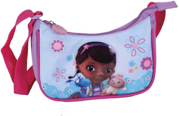 Borsa Tracolla Bambina Dottie Dottoressa Peluche - Pratica Borsetta Messenger con Draghetto e Bianchina - Tracollina Regolabile Rosa e Azzurra per Asilo e Tempo Libero - Perletti 20x11x6 cm - immagine 2