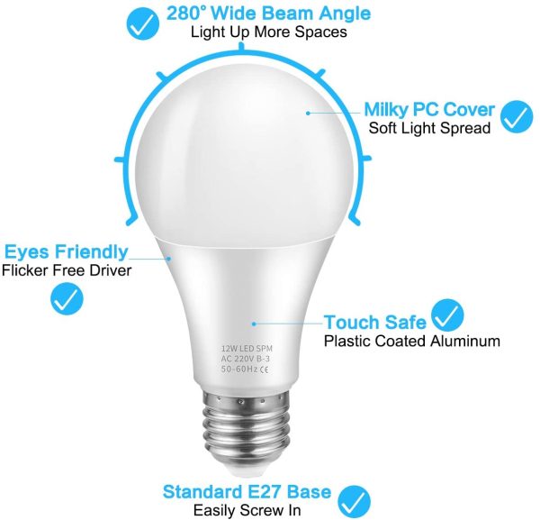 Lampadina LED E27 12W Equivalenti a 100W, 3000K Luce Bianca Calda 1200LM Lampadine E27 A60, Lampada LED a Vite Edison Risparmio Energetico Consumo Basso, Non Dimmerabile, Pacco da 6 - immagine 10