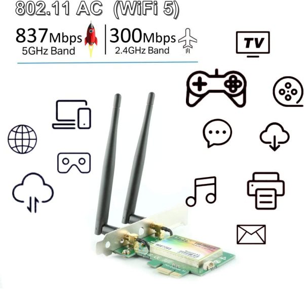 1200Mbps Scheda di Rete con Bluetooth 4.2, Scheda WiFi AC1200 5G + 2.4G Wi-Fi Gigabit Scheda PC WiFi, chipset Inter AC7265(Win 11/10/8.1/8/7) - immagine 5