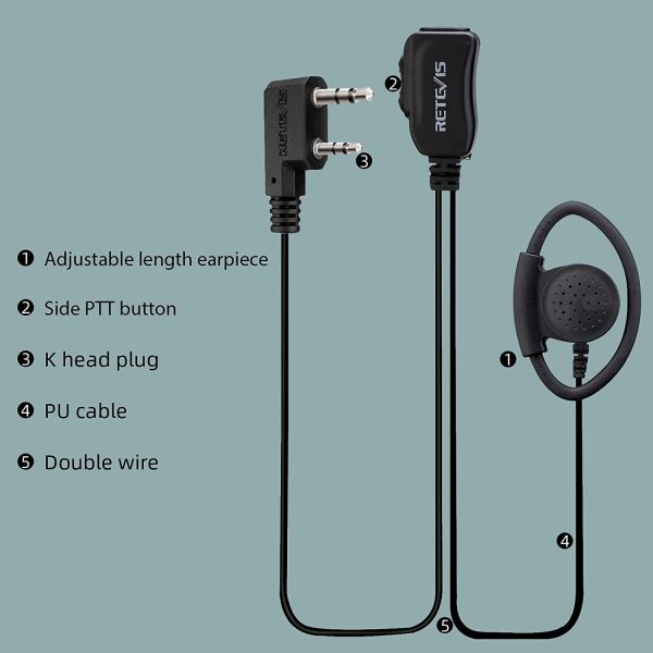 EEK012 Auricolare Regolabile a Tipo-D con Microfono PTT Compatibile con Kenwood Radio Bidirezionale BAOFENG UV5R 888S  RT24 RT27 Walkie Talkie Headset Auricolare(1 Pz) - immagine 8